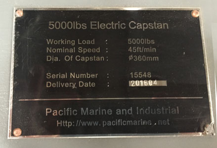 marine capstan name plate