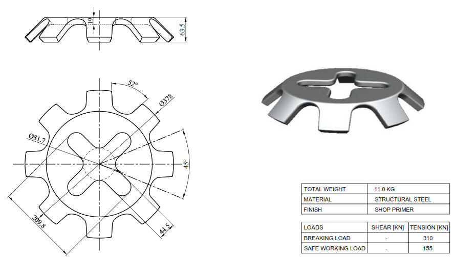 Cargo Lashing Points: Raised Cloverleaf:  NavSea 804-1213717