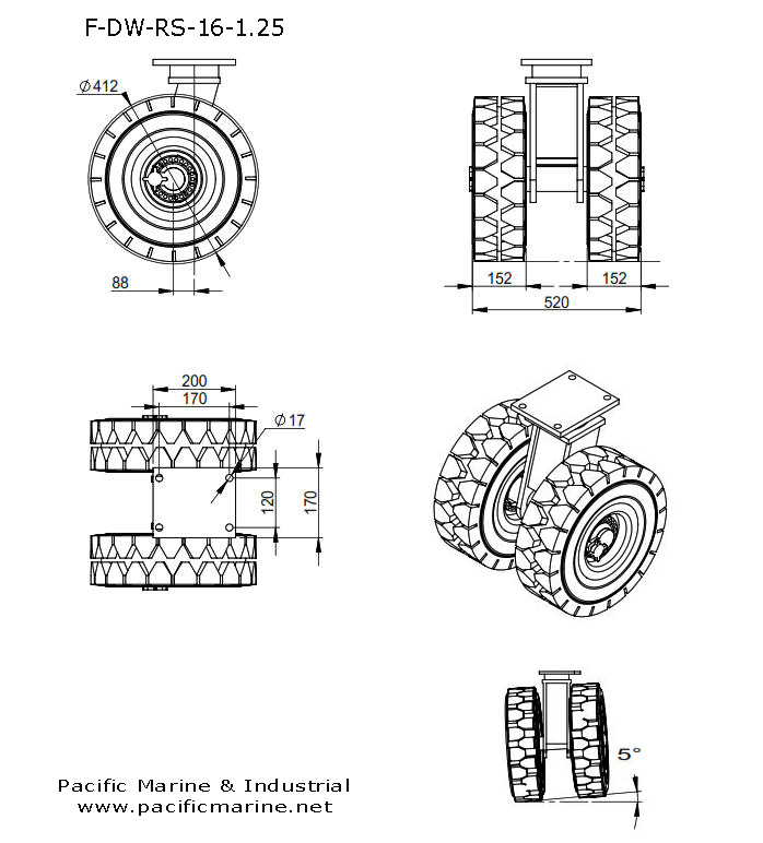 Flanged Sold Rubber Large Casters