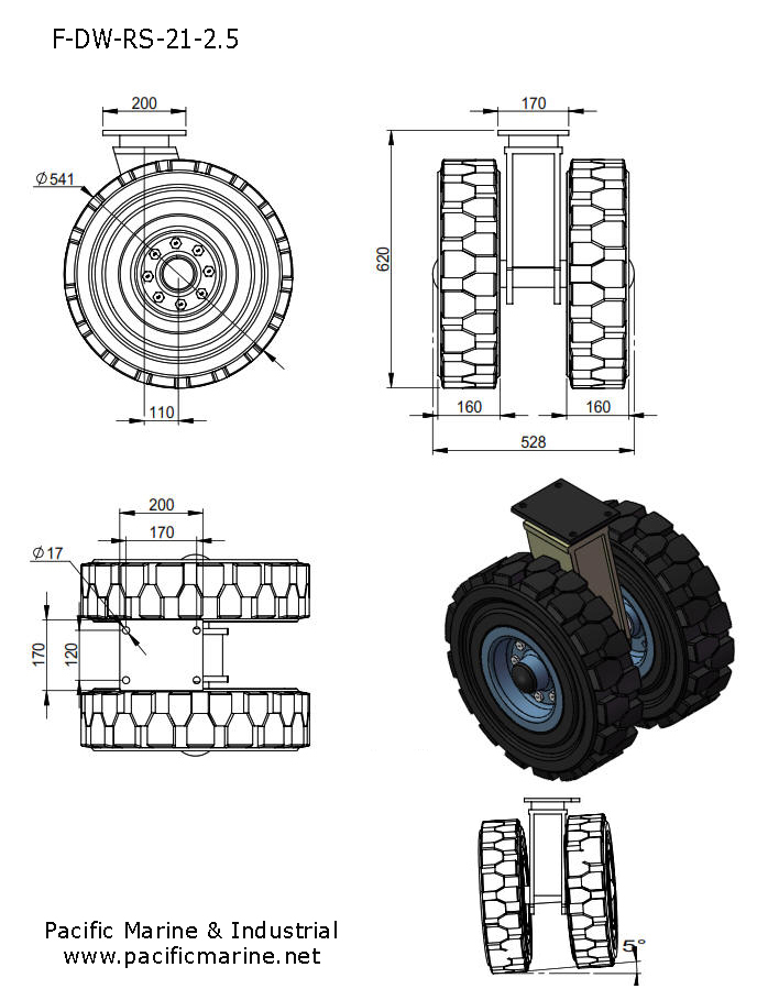 Flanged Sold Rubber Large Casters