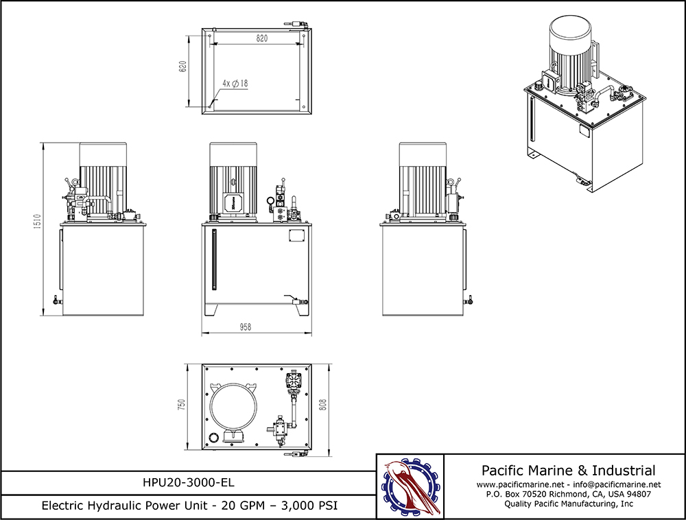 20 GPM Electric Hydraulic Power Unit Drawing