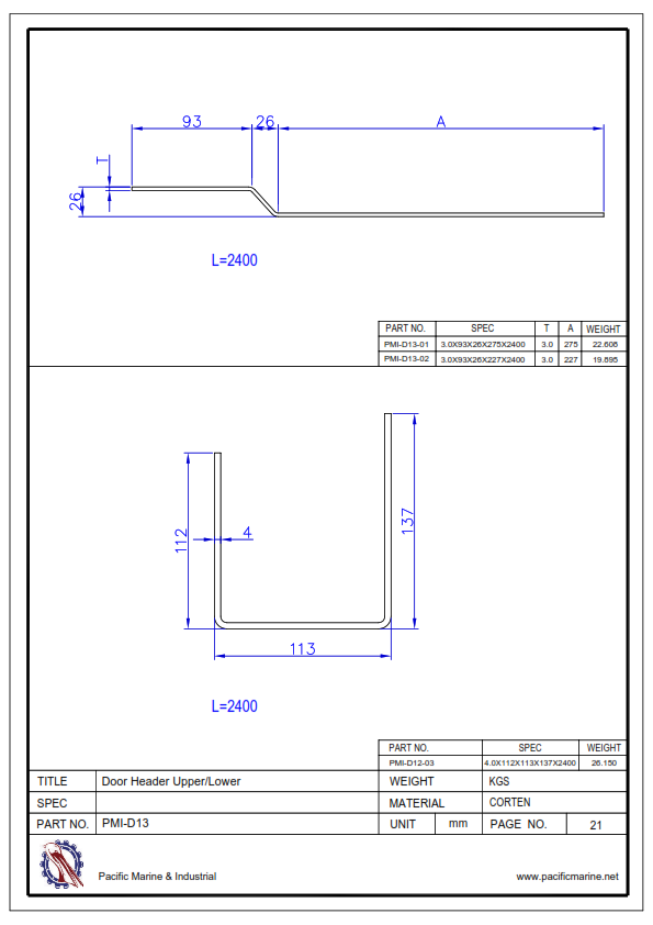 Shipping Container Door Header Upper and Lower