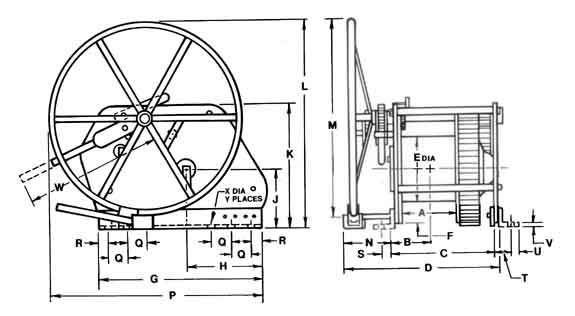 Low Profile Manual Barge Winch Drawing