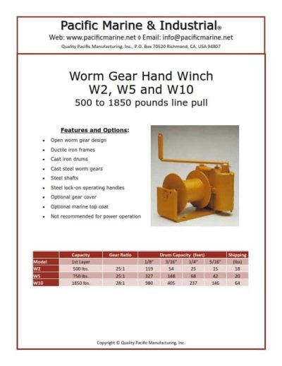 W2 Worm Gear Hand Winch 500 Lbs Capacity