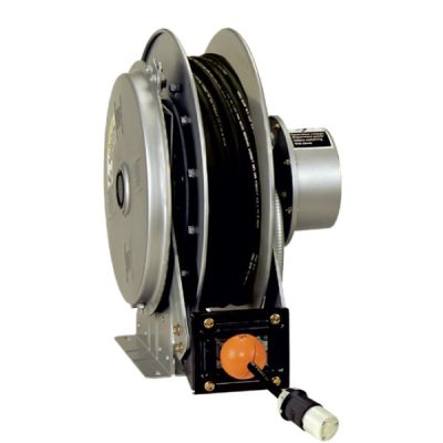 NSCR716-23-24-15.5G | Spring Rewind Live Cable Reel Kit | With 12/3 x 50' Black Cable and Hose Stop