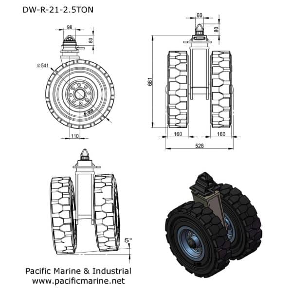 2.5 Metric Ton - Shipping Container Caster Dolly Wheels - Drawing