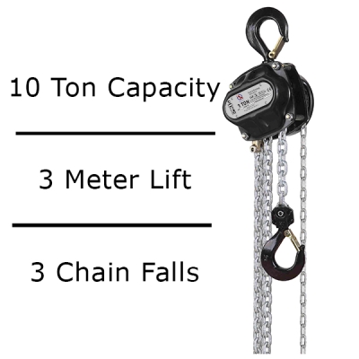 Manual Chain Hoist - 10 Ton - 3 Meter Lift