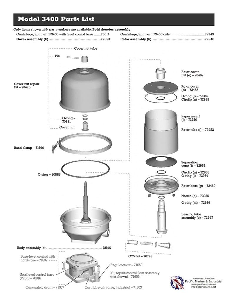 Parts List for Spinner 2 Oil Filter Model 3400