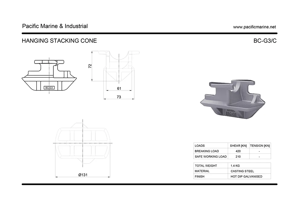 Flangless Hanging ISO Container Stacking Cone Drawing: BC-G3/C