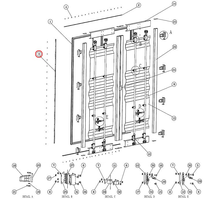 Shipping Container Gasket Retainer (Vertical) Diagram: PMI-D20-01C